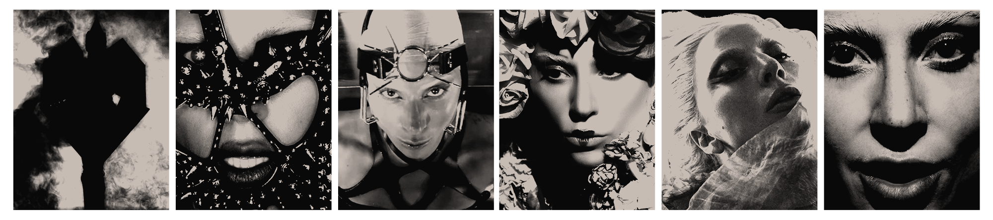 Black and white high contrast portraits of Lady Gaga