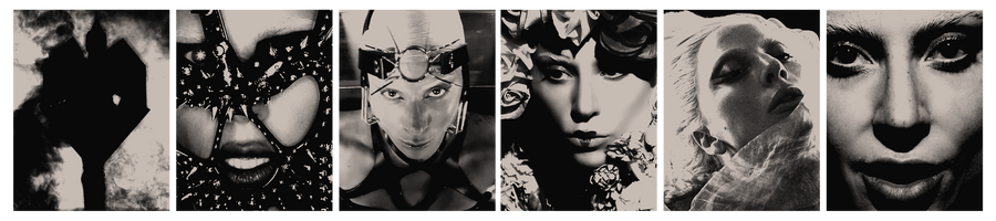 Black and white high contrast portraits of Lady Gaga